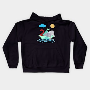 Elephants In Paper Boat Sea 2 Years Birthday Kids Hoodie